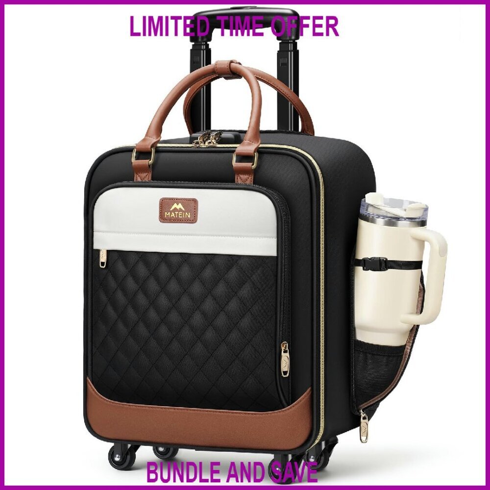 16" Rolling Laptop Bag with Spinner Wheels, Airline Approved Underseat Carry On